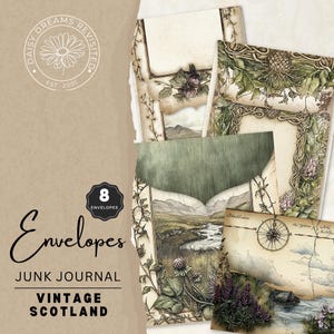 Vintage Scotland Junk Journal-enveloppen, afdrukbaar, digitale download, DDJJ018J