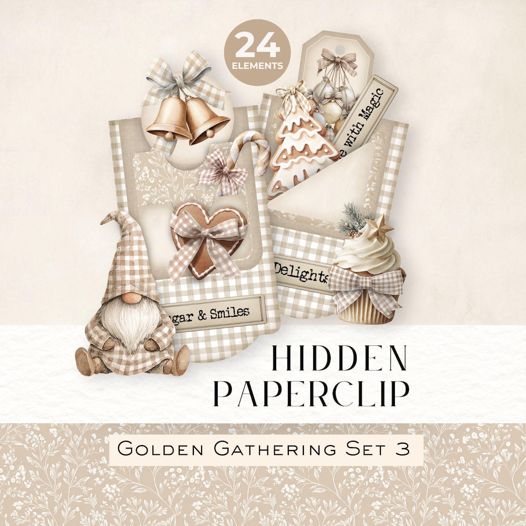 Golden Gathering Set 3 - Hidden Paperclips, Vintage Christmas Junk ...