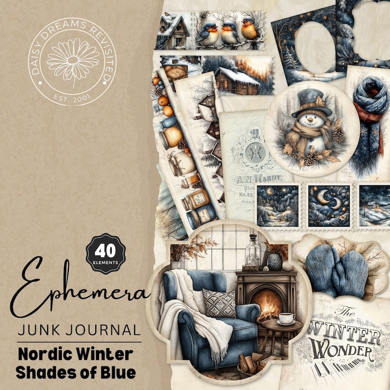 Nordic Winter - Shades of Blue Ephemera for Junk Journals, Winter ...