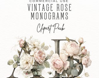 Vintage Rose Monograms Png, floral clipart, Instant download, scrapbooking,   DDC021G