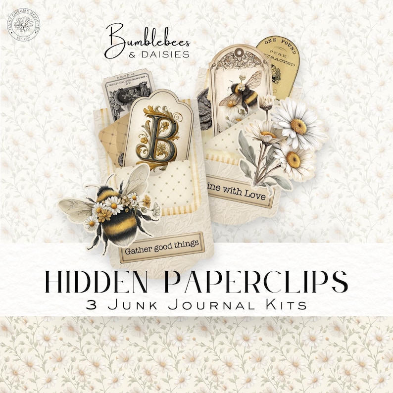 Bee Junk Journal Kit: Printable Ephemera, Hidden Paper Clips (Digital Download) image 3