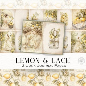 Citroen en kant Junk Journal Kit – Vintage lente bloemen ongewenste dagboekpagina's, Cottagecore afdrukbare digitale download, plakboekpapier DDJJ035J