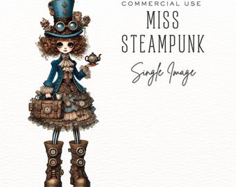 Steampunk Girl Clipart, Vintage Fantasy PNG, Watercolor Digital Art for Crafts, Scrapbooking & Journals, DDC005