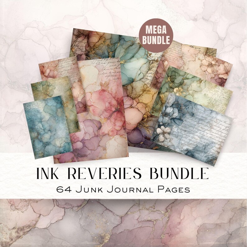 Ink Journal Front Ink Reveries Bundle – Alcohol Ink Junk Journal Pages in All Colors With ...