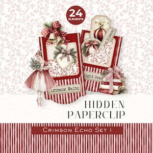 Crimson Echo Set 1 Hidden Paperclips, Christmas Journal Embellishments, Vintage Holiday Decor, Festive Ephemera for Scrapbooking