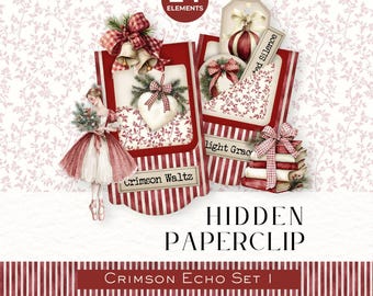 Crimson Echo Set 1 Hidden Paperclips, Christmas Journal Embellishments, Vintage Holiday Decor, Festive Ephemera for Scrapbooking