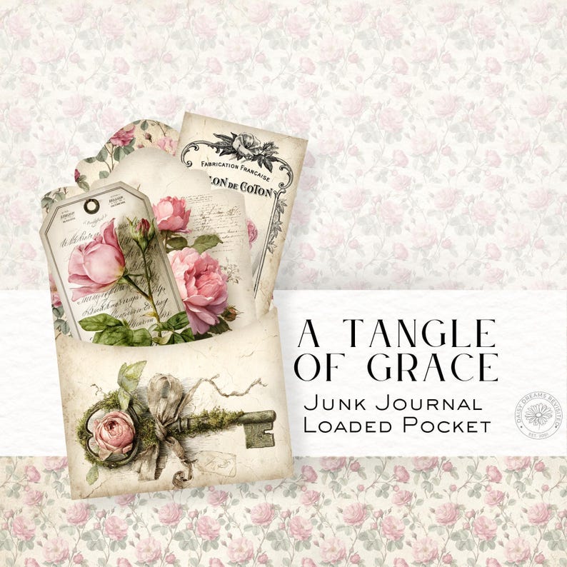 Rose Ribbon Journal A Tangle of Grace | Twisted Ribbons & Roses Pocket Kit – Elegant Junk ...
