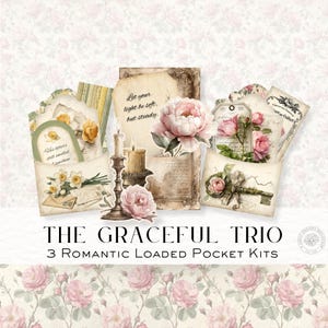 Le trio gracieux | 3 kits de poche chargés romantiques - jonquilles, rubans et fleurs de mauvaise humeur - DDJJ037I8