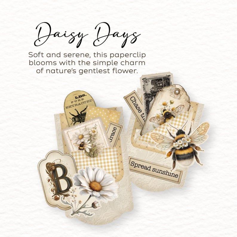 Bee Junk Journal Kit: Printable Ephemera, Hidden Paper Clips (Digital Download) image 5