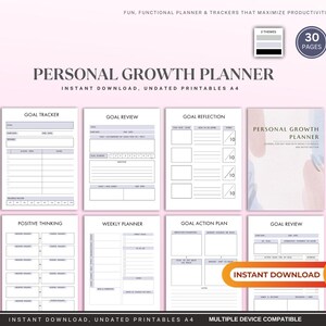 Personal Growth Planner, Goal Setting Journal, Motivational Organizer, Life Planner, Productivity Tracker, Self Care Journal