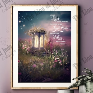 Bible Verse Wall Art, Matthew 5:16, Christian PRINTABLE, Let Your Light So Shine, Bible Quote, Scripture Art Print, Religious Poster