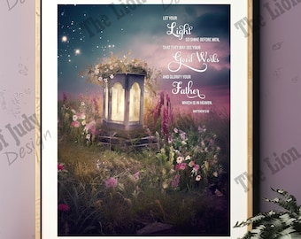 Bible Verse Wall Art, Matthew 5:16, Christian PRINTABLE, Let Your Light So Shine, Bible Quote, Scripture Art Print, Religious Poster