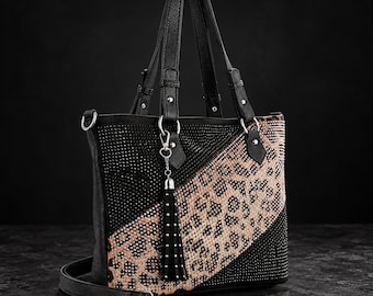 Leopard Rhinestone Crossbody Purse, Sparkly Leopard Shoulder Bag, Glam Statement Purse for Women