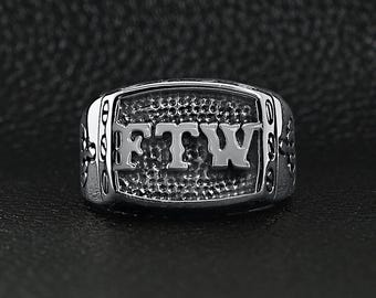 Men's FTW Biker Ring: Stainless Steel Statement Ring