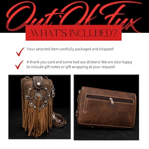 Brown Leather Western Fringe Phone Wallet Crossbody, Cowgirl Statement Accessory image 5
