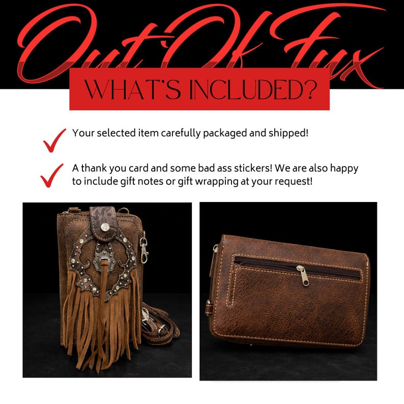 Brown Leather Western Fringe Phone Wallet Crossbody, Cowgirl Statement Accessory image 5