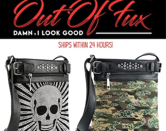 Skull Messenger Bag: Gothic Studded Crossbody Purse, Biker Punk Style