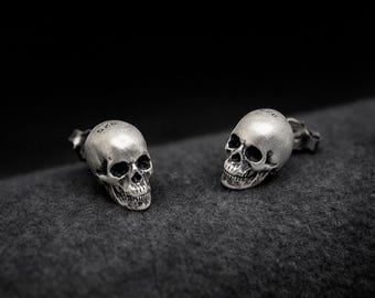 Sterling Silver Skull Stud Earrings Punk Studs, Gothic Jewelry, Alt Earrings for Men Women