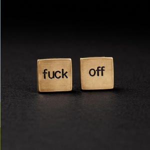 Brushed Brass Fuck Off Stud Earrings, Tiny 8mm Star Studs with Stainless Steel Posts