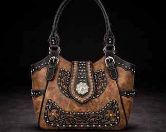 Brown & Black Western Handbag: Handmade Everyday Cowgirl Purse with Buckle and Dual Straps