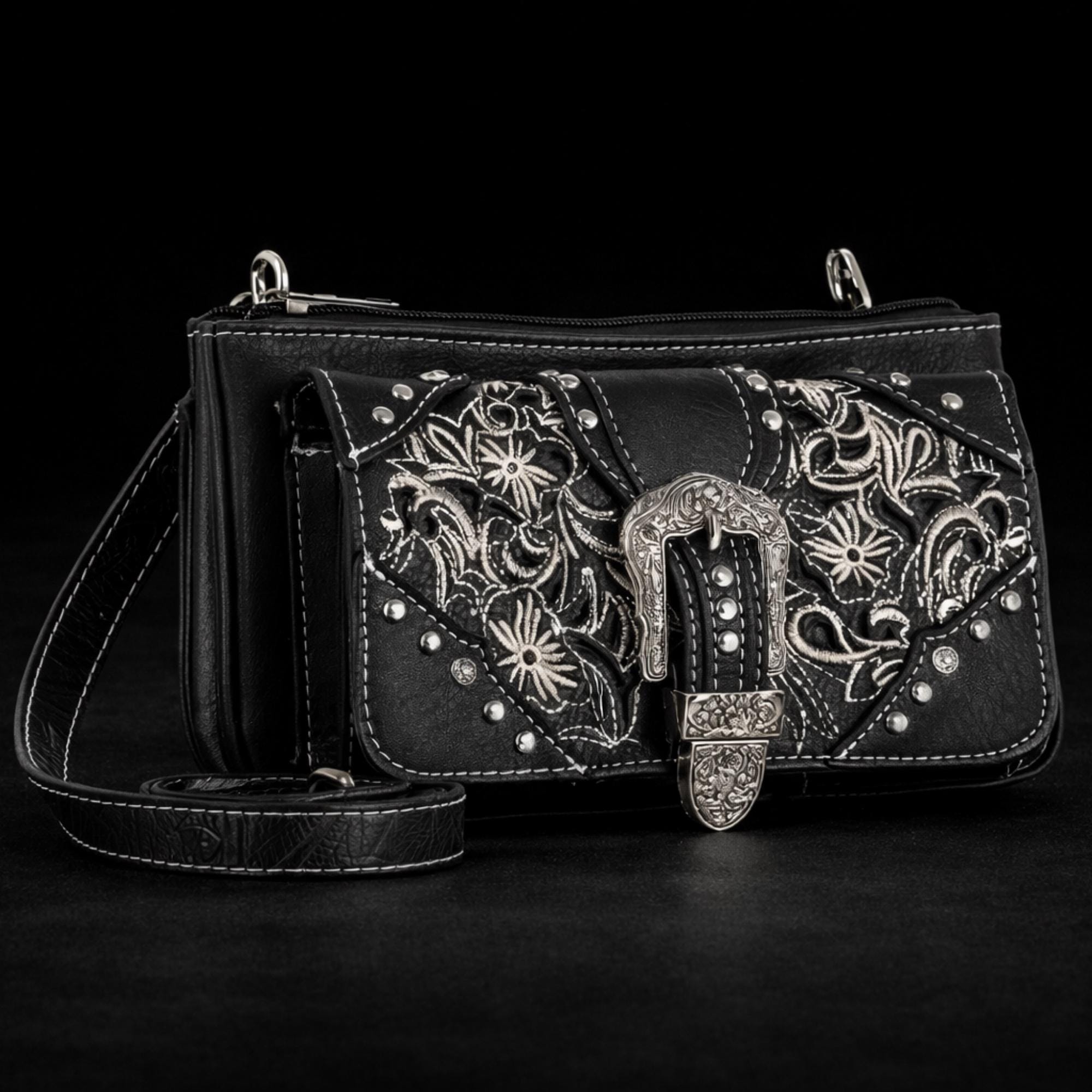 Black Western Buckle Bag: Faux Leather Cowgirl Crossbody for 