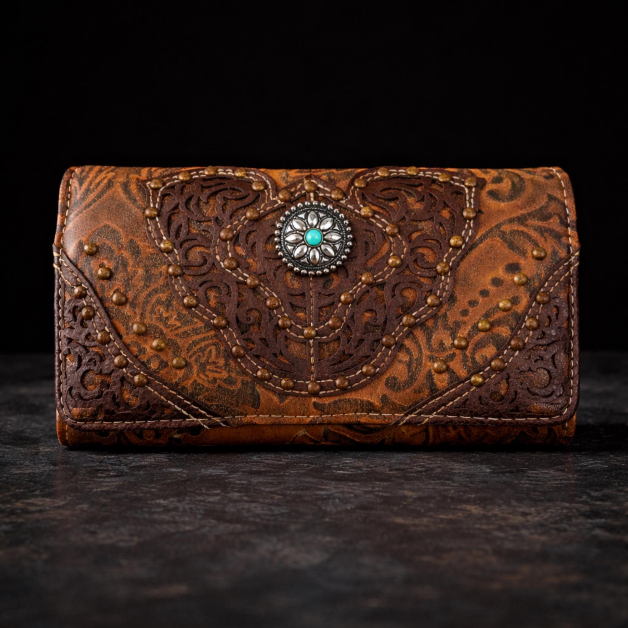 Sac à Main Vintage American West Cuir De Vache Rouge Imprimé - Occasion, Petite Taille