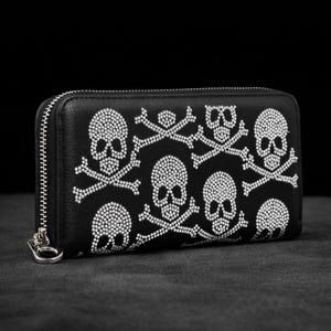 Gothic Skull Wallet: Black Faux Leather Biker Punk Style