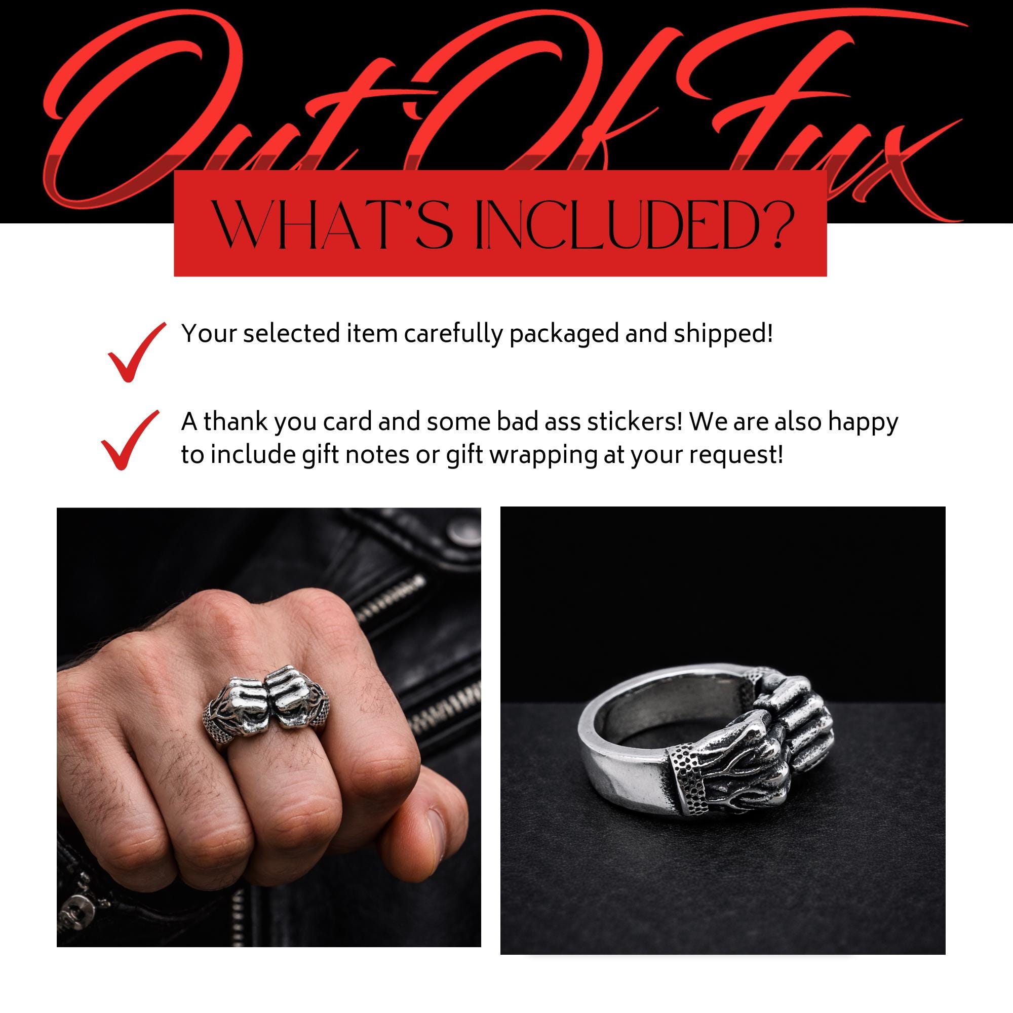 Red Fist Rings Stainless Steel Flamed Fist Ring for Men, Bold Biker Statement Jewelry ...