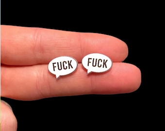 Funny Swear Word Stud Earrings, Speech Bubble Statement Earrings with Stainless Steel Posts