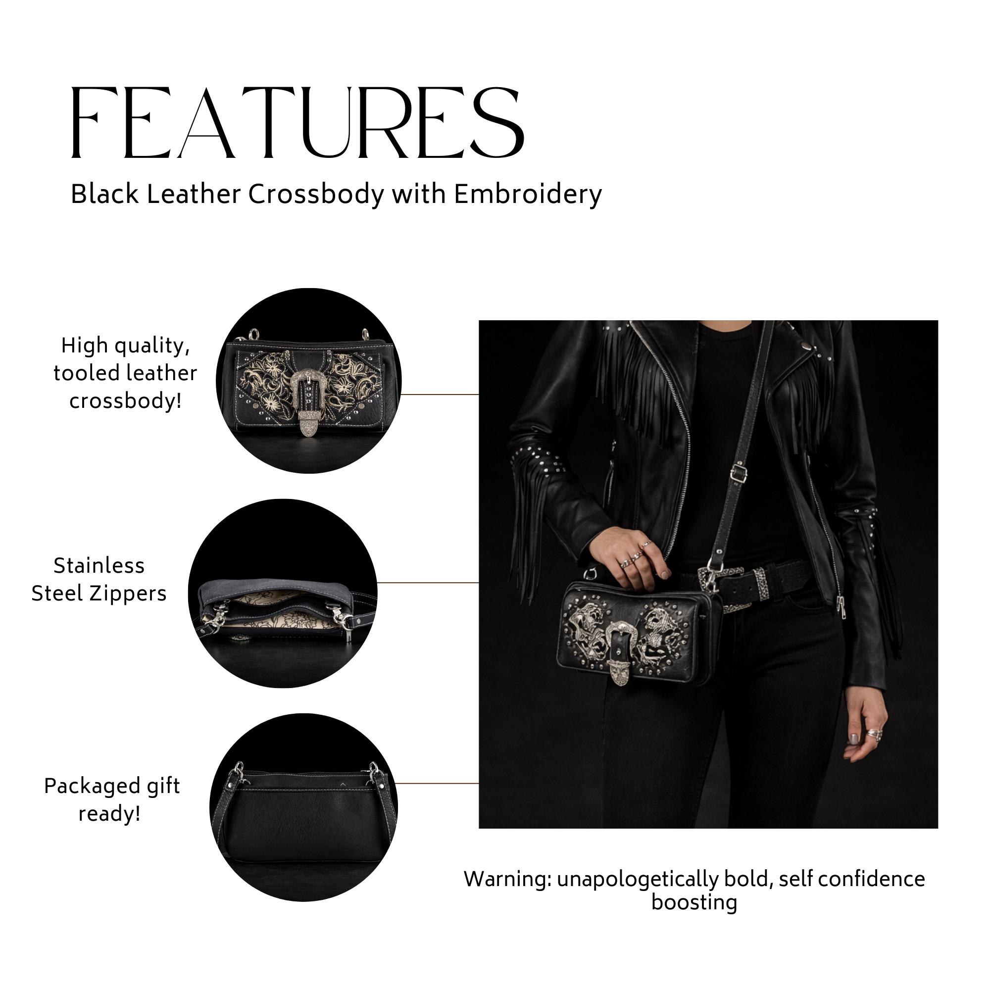 Black Western Buckle Bag: Faux Leather Cowgirl Crossbody for 