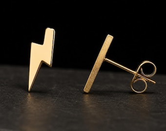 Gold or Silver Lightning Bolt Stud Earrings: Hypoallergenic Everyday Jewelry for Biker Women