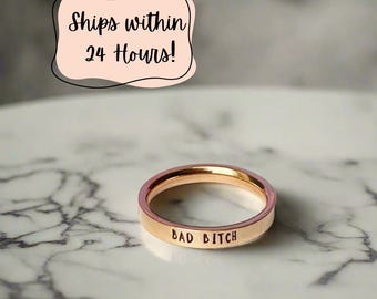 Bad Bitch Hand Stamped Hand Made Rose Gold Ring for Women Stainless Steel Swear Word Funny Unique Jewelry Gifts For Her Fast Free Shipping