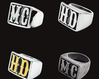 HD or MC Stainless Steel Biker Ring in Gold or Silver Finish