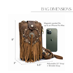 Brown Leather Western Fringe Phone Wallet Crossbody, Cowgirl Statement Accessory image 4