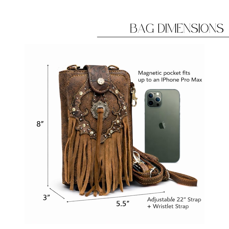 Brown Leather Western Fringe Phone Wallet Crossbody, Cowgirl Statement Accessory image 4