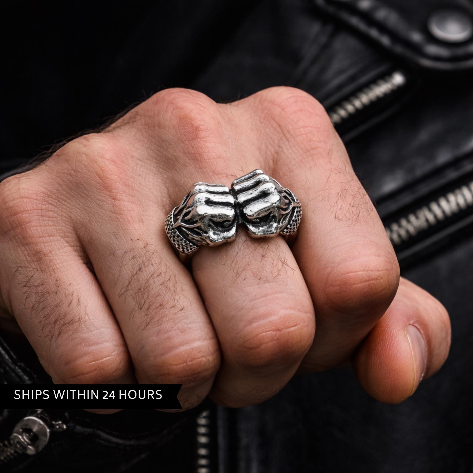Red Fist Rings Stainless Steel Flamed Fist Ring for Men, Bold Biker Statement Jewelry ...