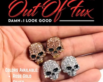 Cubic Zirconia Skull Stud Earrings in Rose Gold & Silver | Goth Punk Style Jewelry Gifts for Her | Biker Jewelry | Free Shipping