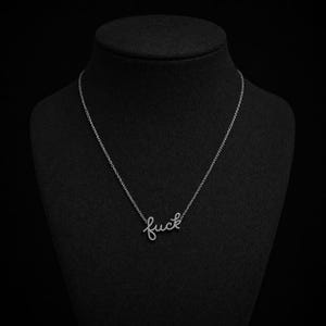 Silver Pavé Fuck Script Necklace: Bold Edgy Statement Jewelry for Women