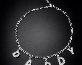 Silver Daddy Necklace with CZ Stones, Stainless Steel Statement Chain for Layered Nightlife Looks