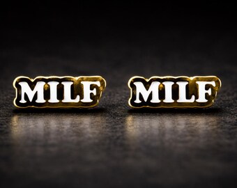 Gold and White MILF Stud Earrings, Funny Stainless Steel Statement Earrings