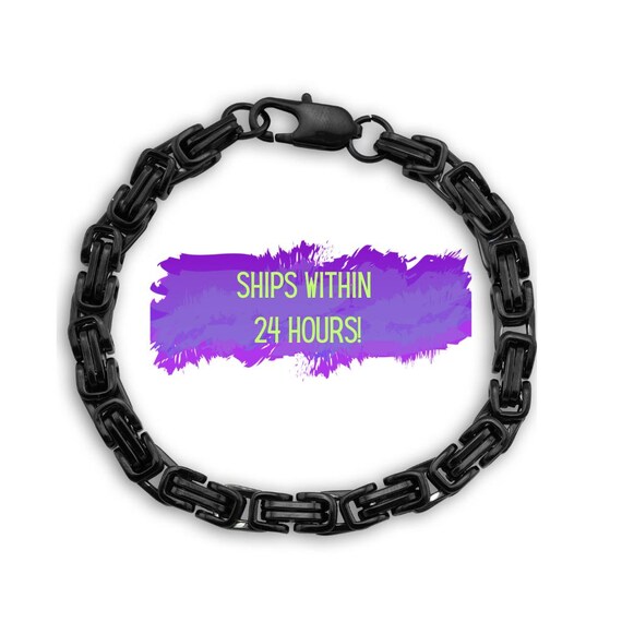 Mens Black Byzantine Bracelet: Stainless Steel Biker Jewelry