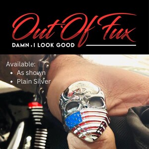American Flag Skull Ring: Stainless Steel Biker Band