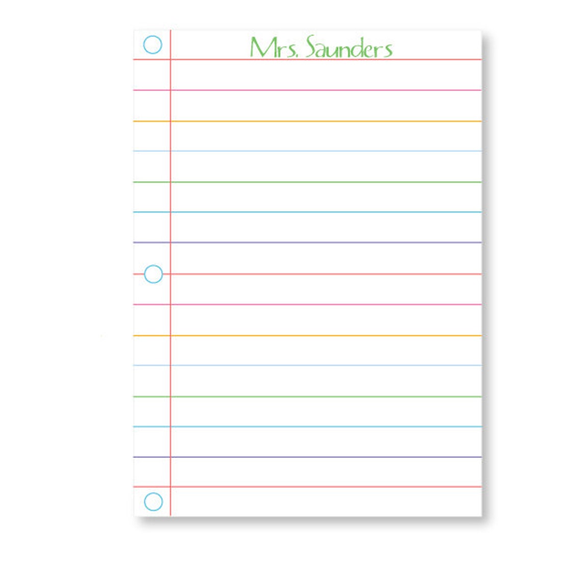 Personalized Notepad Rainbow Lined Paper Teacher Notepad Etsy