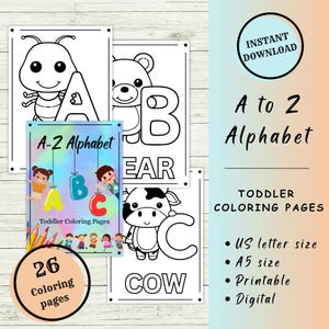 Feuilles de travail ABC pour tout-petits (téléchargement numérique) Coloriages de l&#39;alphabet des animaux de A à Z :
