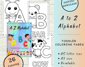 Toddler ABC Worksheets (Digital Download) A-Z Animal Alphabet Coloring Pages: