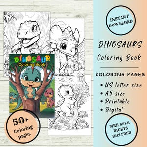 50+ Dinosaurs Coloring Pages PDF – Printable Dinosaur Coloring | Digital Dino Files, Dinosaur Drawing Templates, Coloring Book for Kids