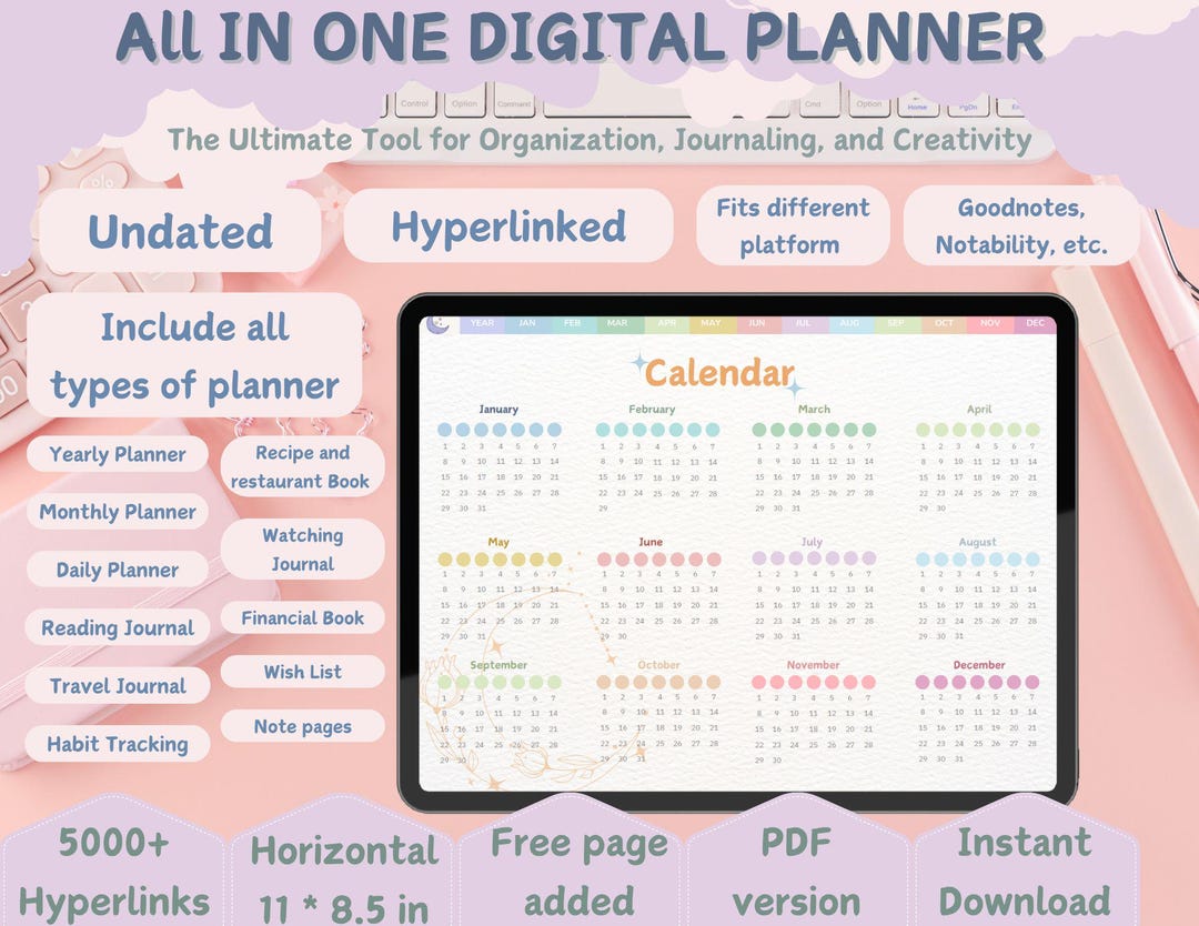 All-in-one Hyperlinked Digital Planner | Undated, Interactive and Fully ...