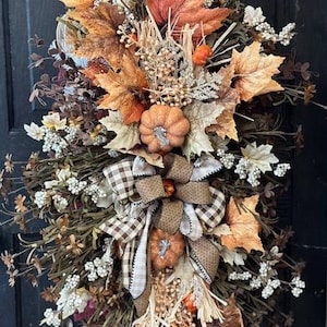 Fall Farmhouse Pumpkin & Floral Swag Sunflower Fall Swag Front Door Swag Fall Swag Thanksgiving Decor Autumn Door Swag Wreath