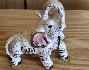 Vintage Miniature Porcelain Elephant white with gold