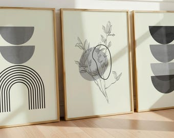 3er-Set Neutrale abstrakte Kunstdrucke, moderne geometrische druckbare Kunst, neutrale Wanddekoration (digitaler Download)